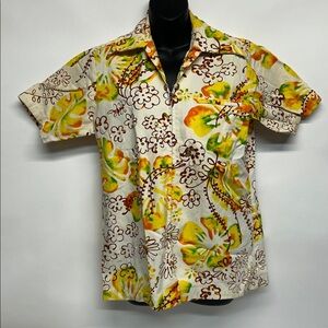 Take of Waikiki Floral ShirT small men’s 100% cotton zipper vintage Hawaiian